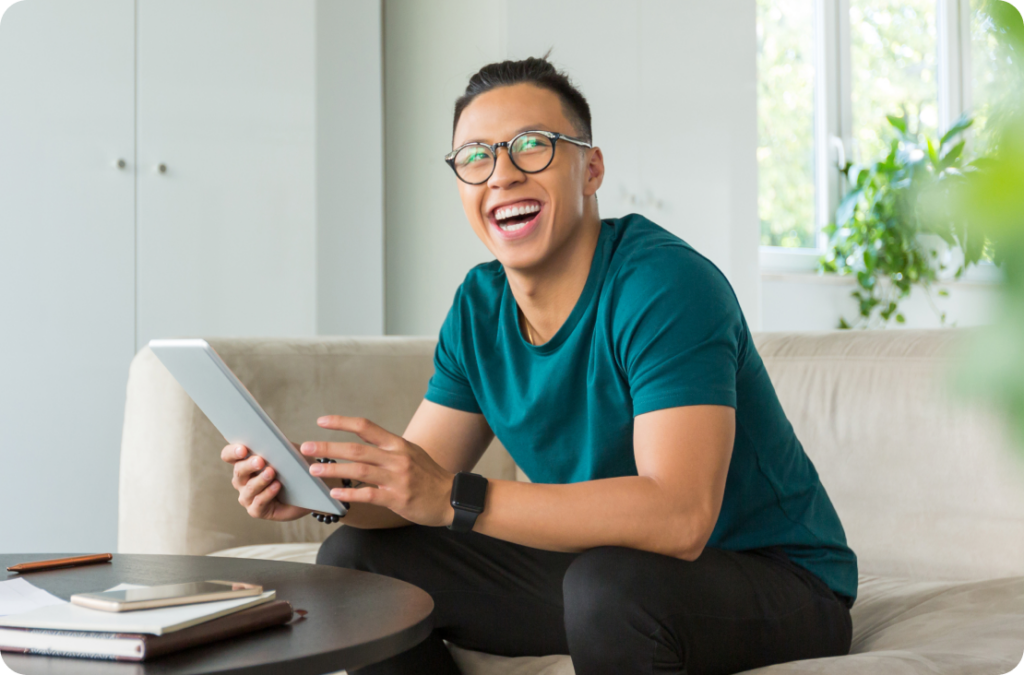 happy man with journal