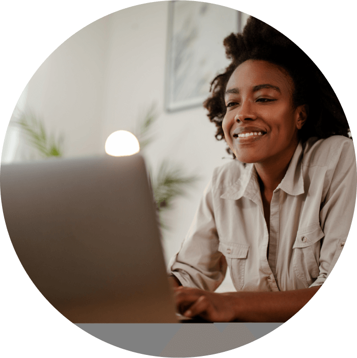 happy woman on computer