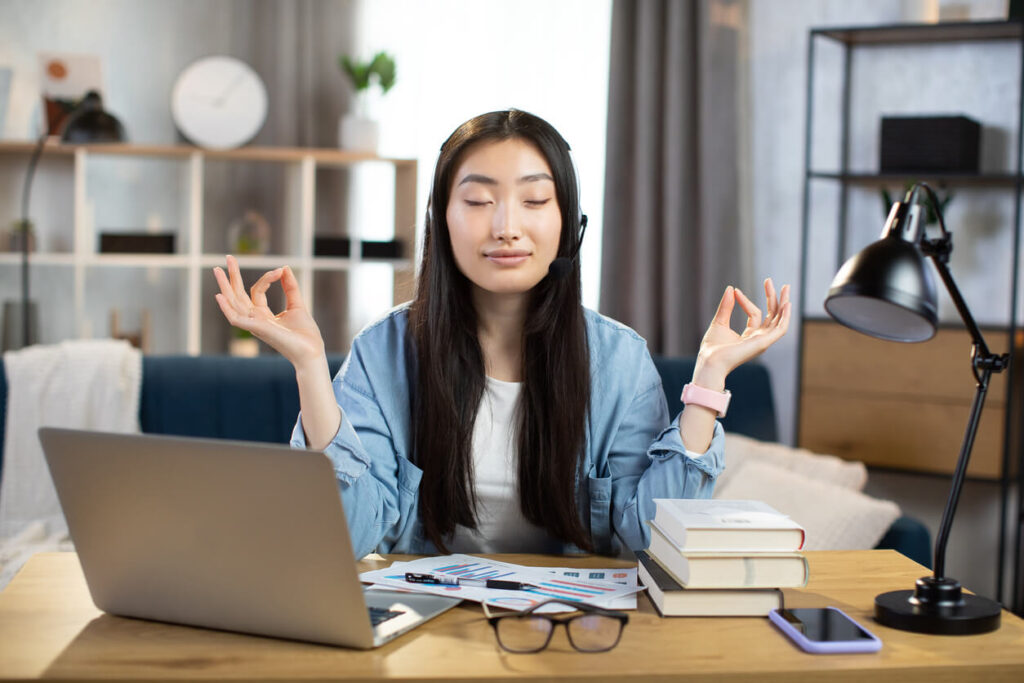 meditating at desk