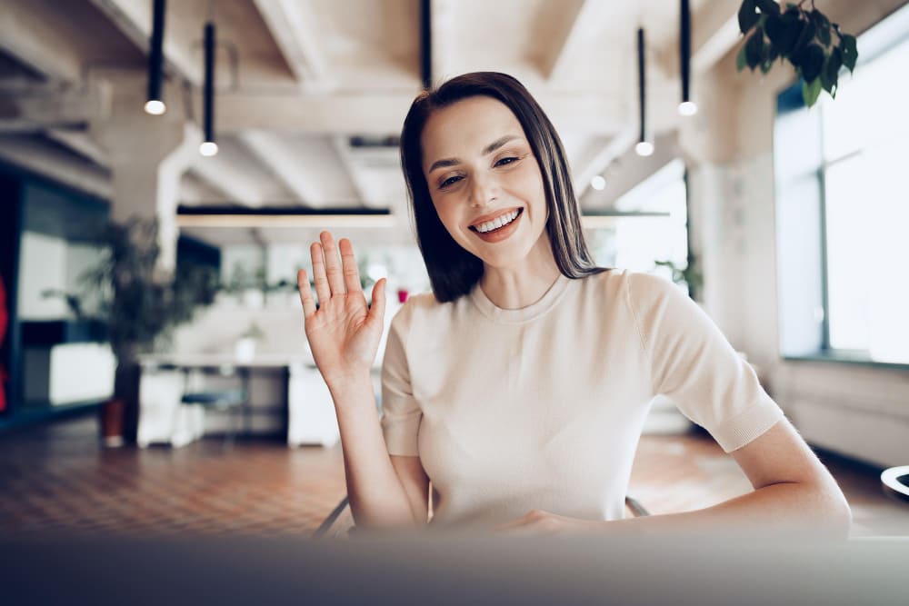 happy woman on virtual call